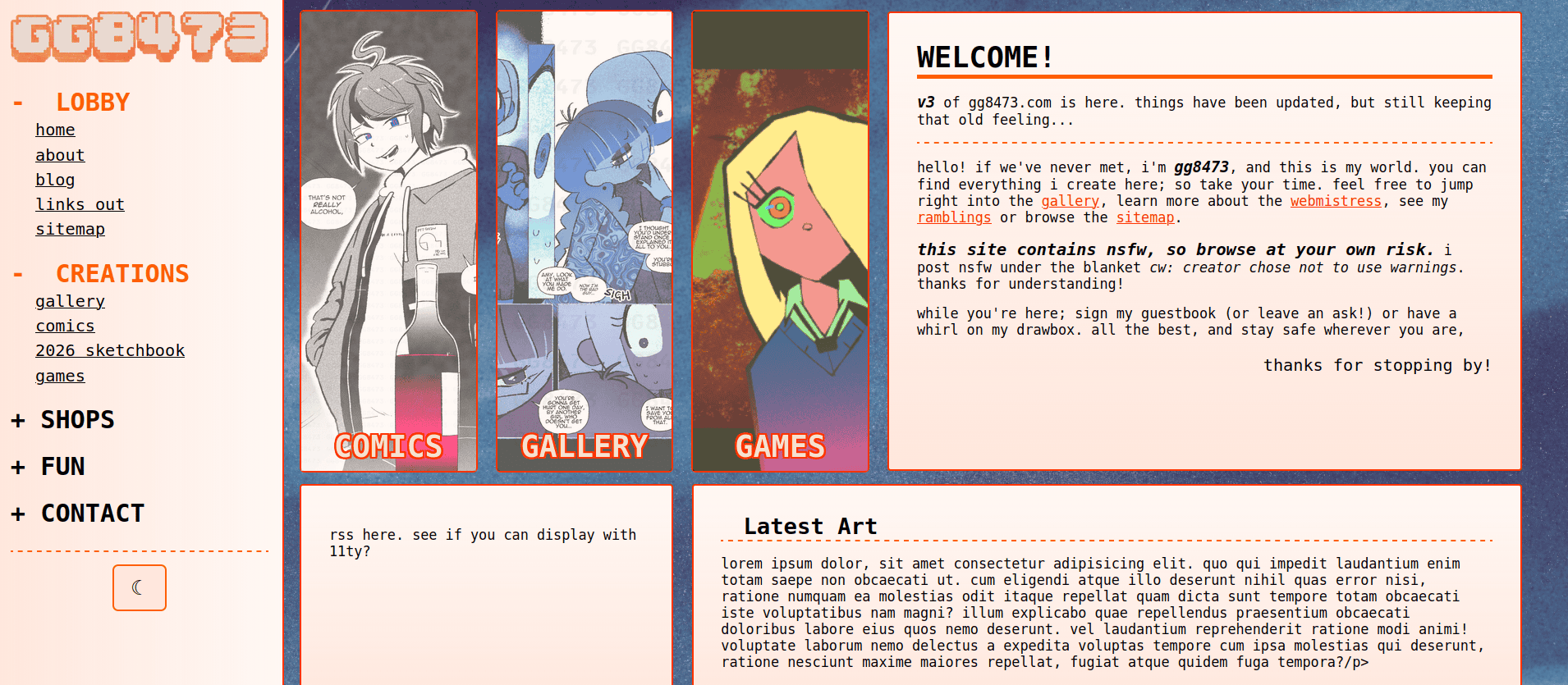 screenshot of wip website: desktop