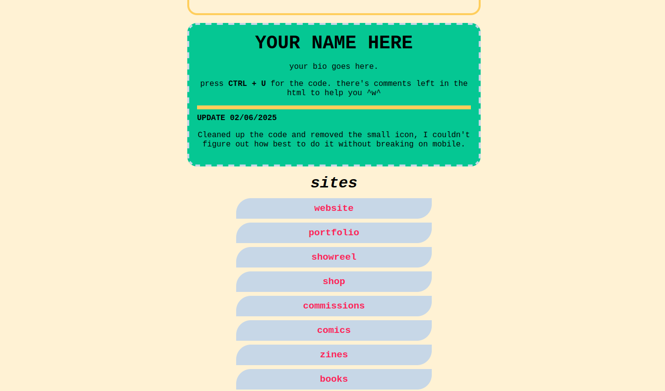 screenshot of linktree html/css template